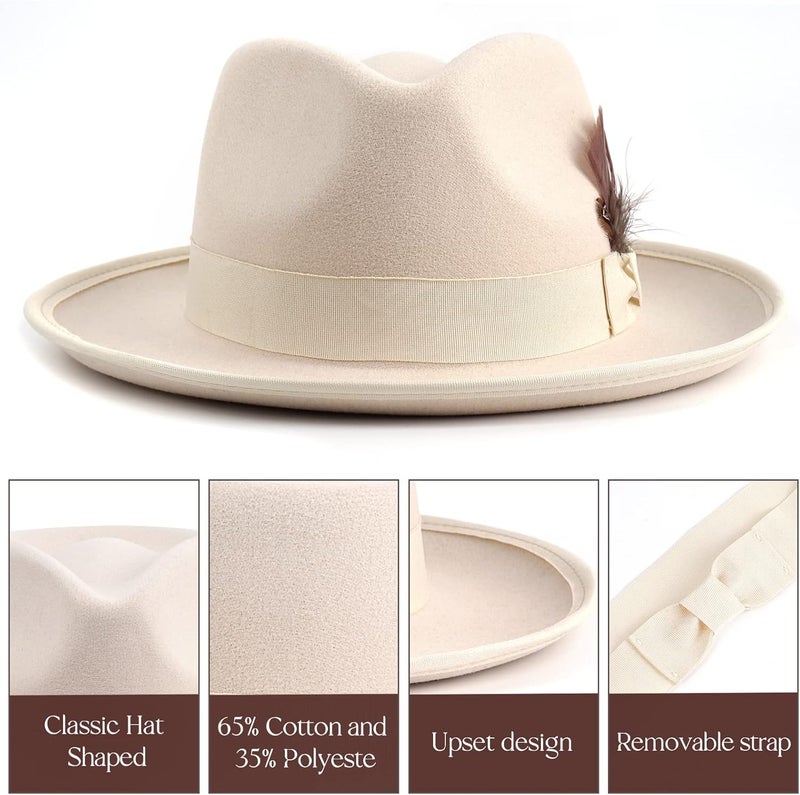FADACHY Fedora Hats for Men & Women Wide Brim Felt Hat Dress Panama Trilby Hats - Image 4